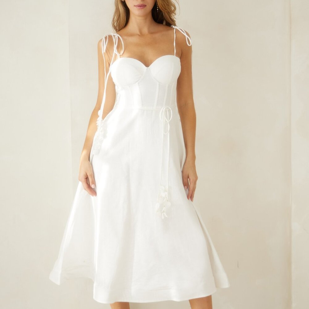 White Bustier Shoulder Tie Dress